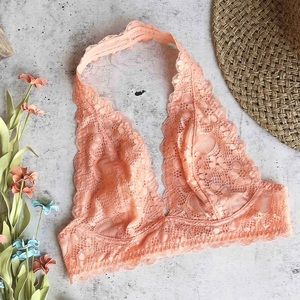 Free People Galloon Lace Halter Bra Light Orange
